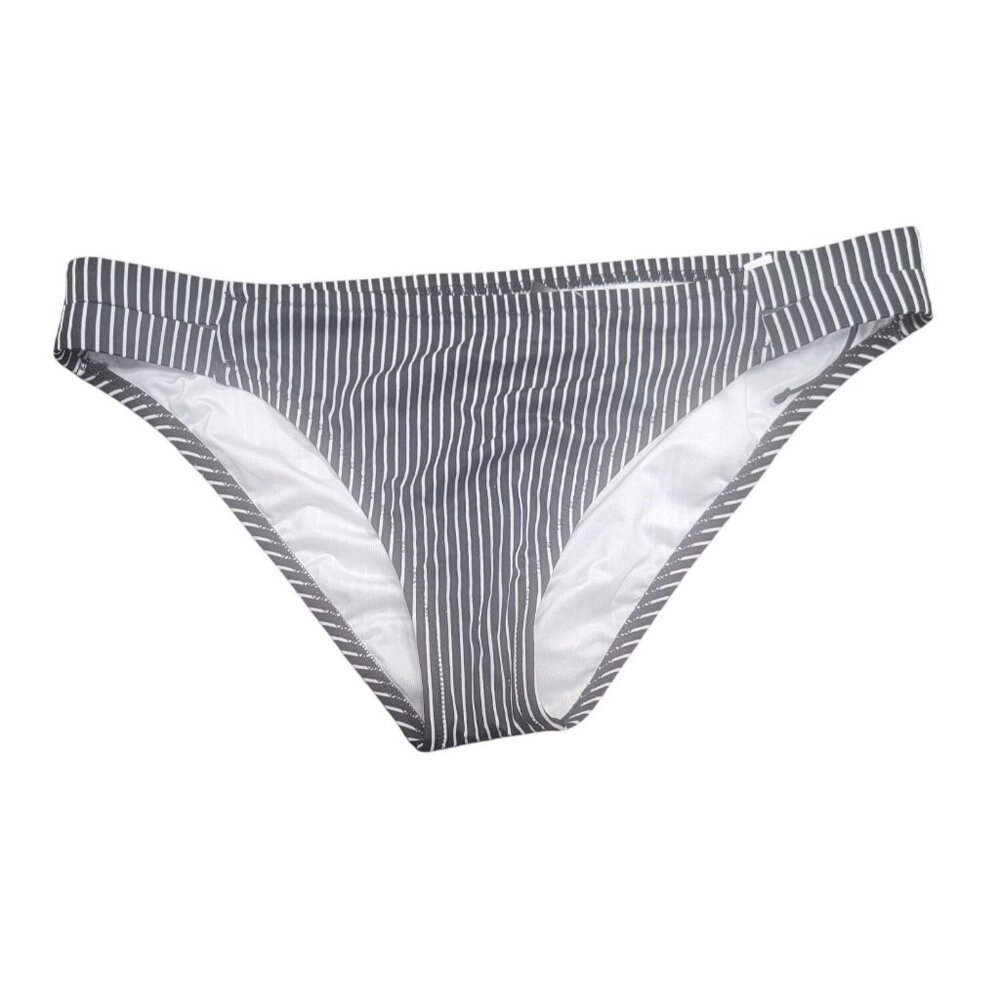 Striped Gray & White Bikini Bottoms By Shade & Shore Womens Size L Nylon & Spand
